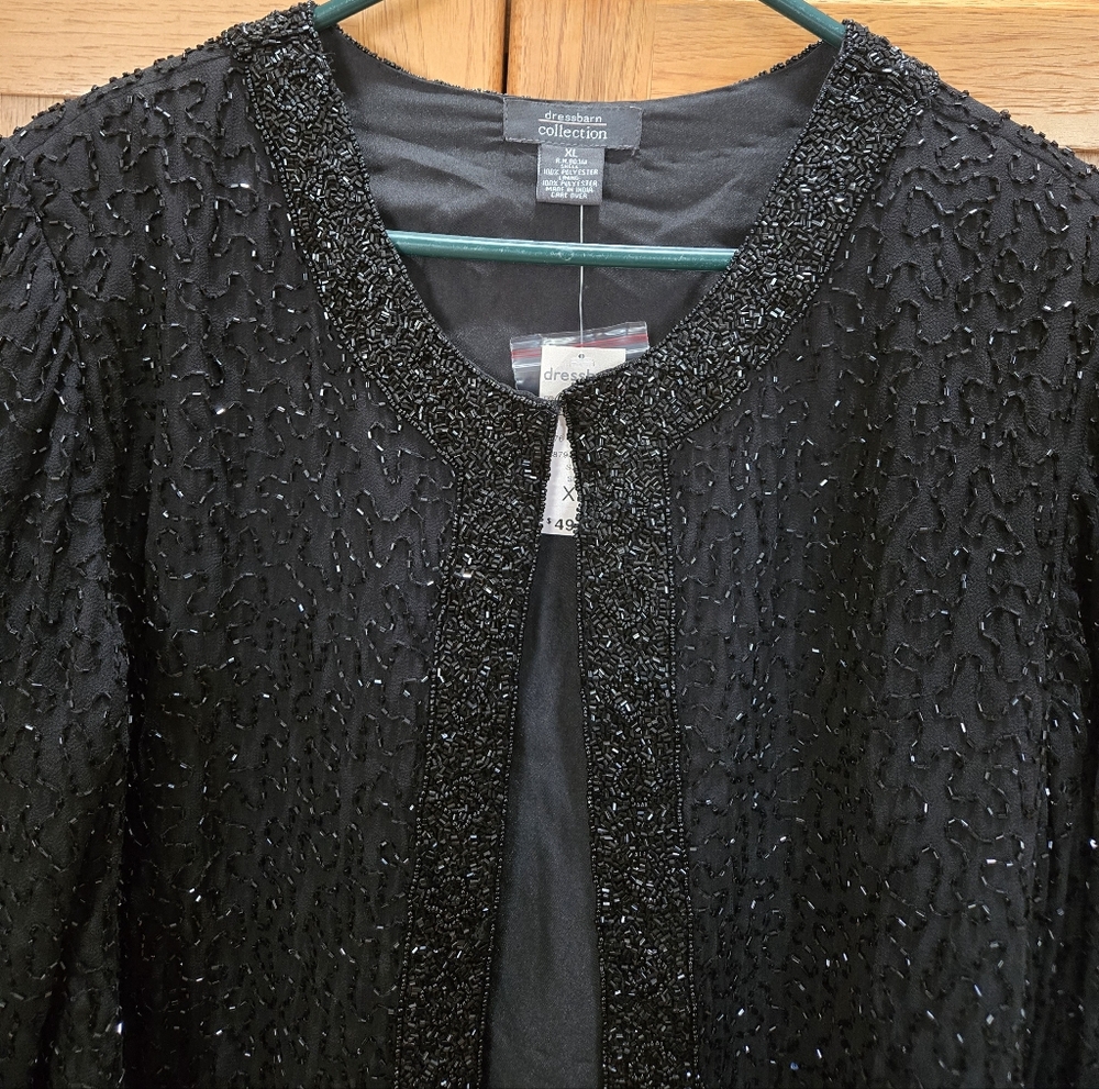 STUNNING -BEADED  FORMAL-PARTY- EVENING WEAR JACKET-DRESS BARN-XLRG-BLACK